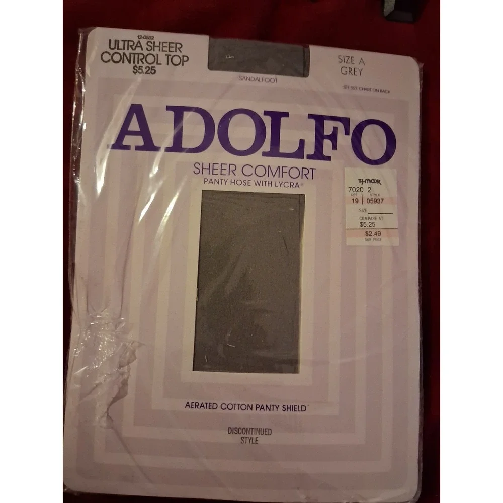 Vintage NEW NOS Adolfo Pantyhose A Gray Ultra Sheer Control Top USA